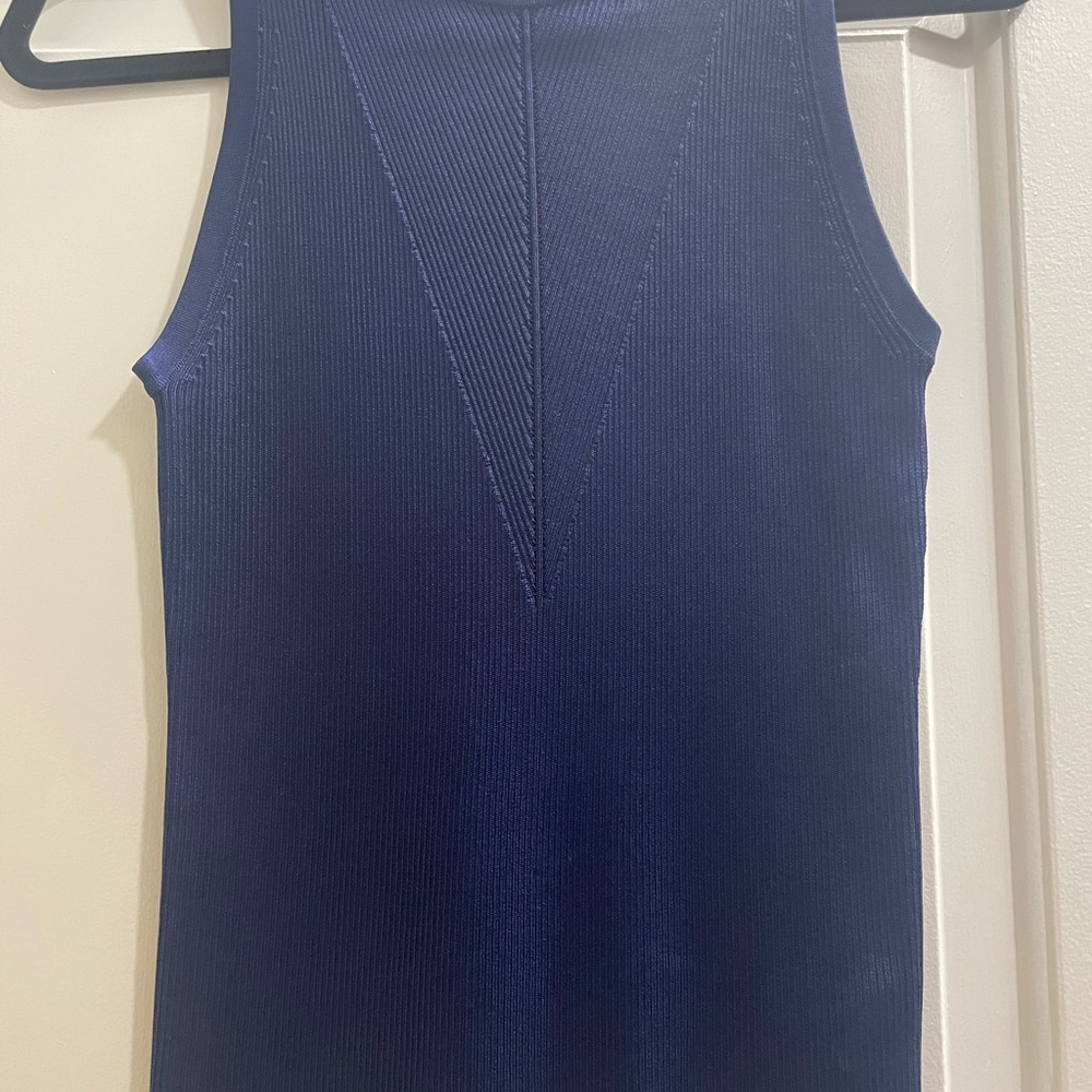 Sleeveless Navy Blue Ribbed Top